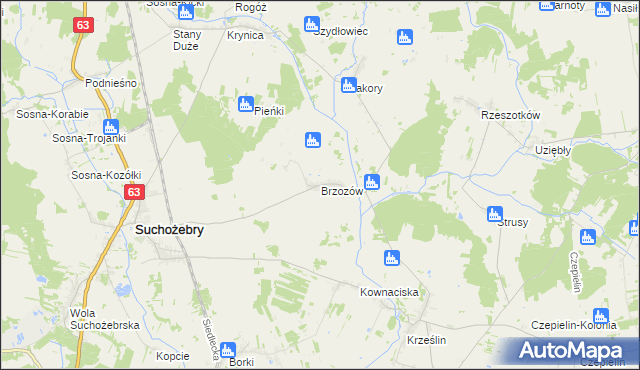 mapa Brzozów gmina Suchożebry, Brzozów gmina Suchożebry na mapie Targeo