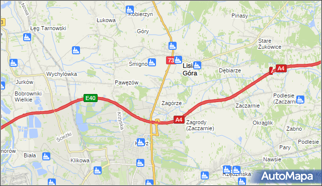 mapa Brzozówka gmina Lisia Góra, Brzozówka gmina Lisia Góra na mapie Targeo