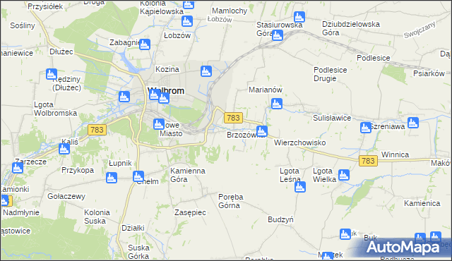 mapa Brzozówka gmina Wolbrom, Brzozówka gmina Wolbrom na mapie Targeo