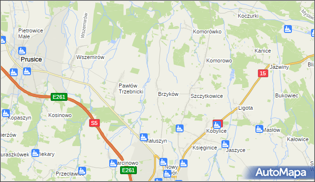 mapa Brzyków gmina Trzebnica, Brzyków gmina Trzebnica na mapie Targeo