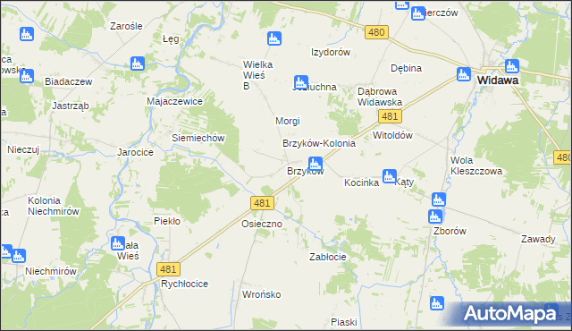 mapa Brzyków gmina Widawa, Brzyków gmina Widawa na mapie Targeo