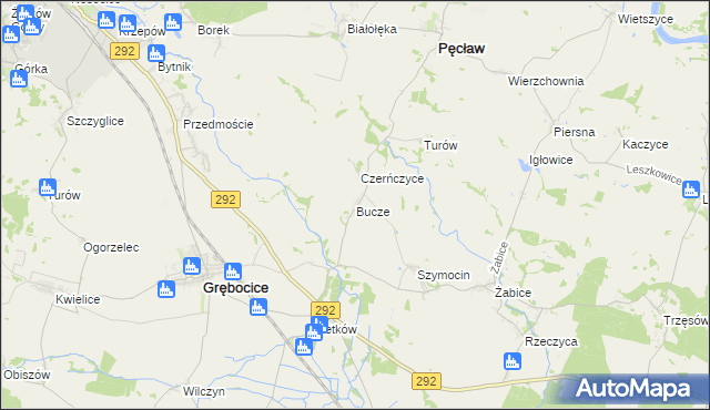 mapa Bucze gmina Grębocice, Bucze gmina Grębocice na mapie Targeo