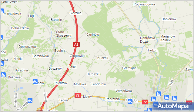 mapa Buczek gmina Brzeziny, Buczek gmina Brzeziny na mapie Targeo