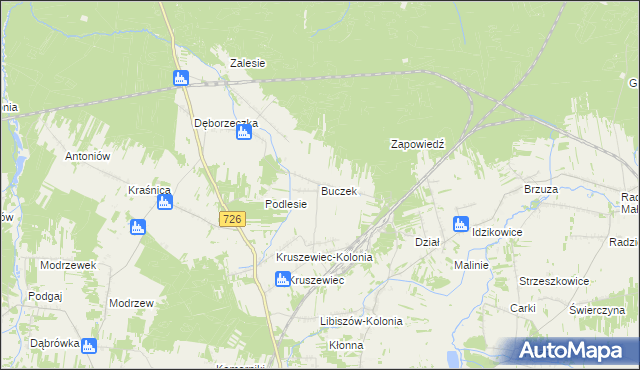 mapa Buczek gmina Poświętne, Buczek gmina Poświętne na mapie Targeo