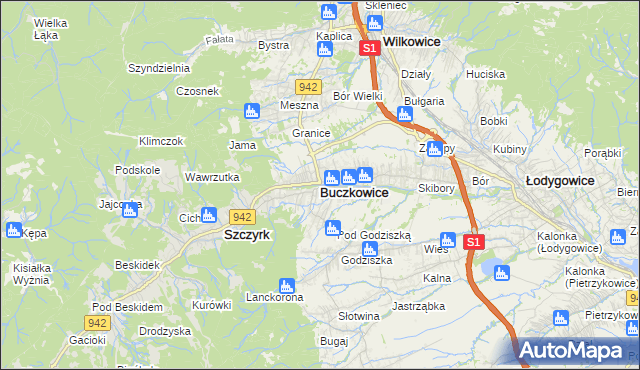 mapa Buczkowice, Buczkowice na mapie Targeo