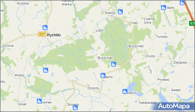 mapa Buczyniec gmina Rychliki, Buczyniec gmina Rychliki na mapie Targeo