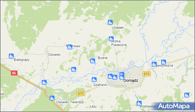 mapa Budne gmina Goniądz, Budne gmina Goniądz na mapie Targeo