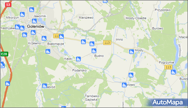 mapa Budno gmina Goleniów, Budno gmina Goleniów na mapie Targeo