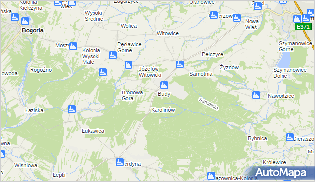 mapa Budy gmina Bogoria, Budy gmina Bogoria na mapie Targeo