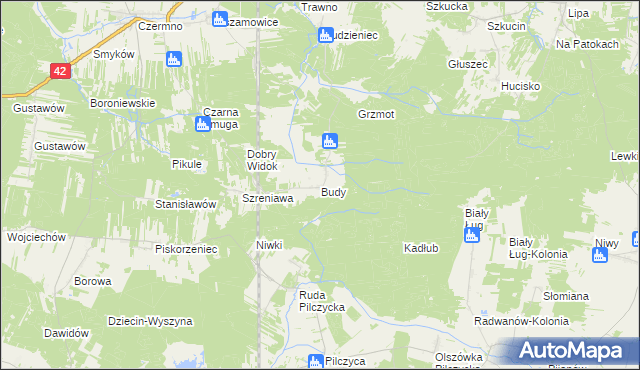mapa Budy gmina Fałków, Budy gmina Fałków na mapie Targeo