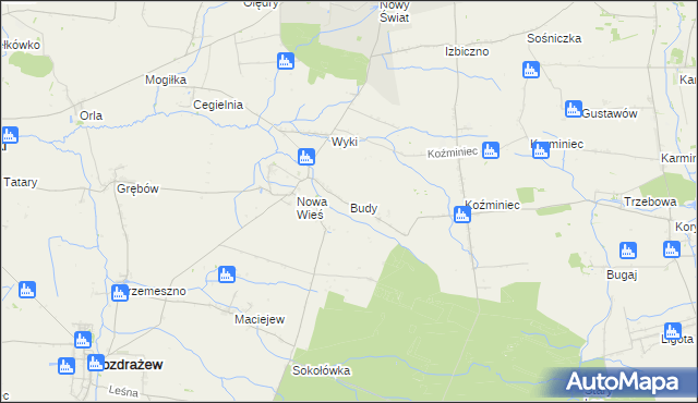 mapa Budy gmina Rozdrażew, Budy gmina Rozdrażew na mapie Targeo