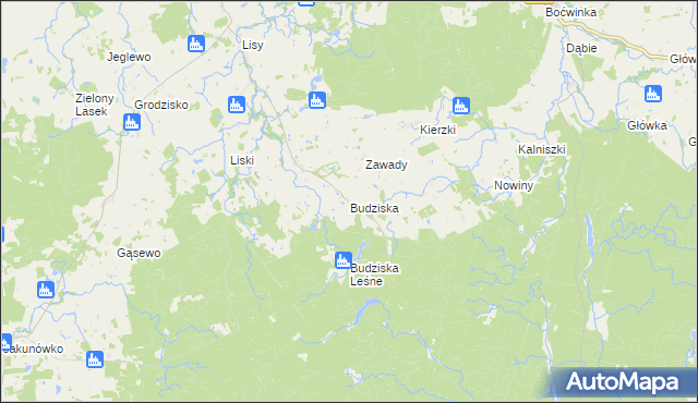 mapa Budziska gmina Banie Mazurskie, Budziska gmina Banie Mazurskie na mapie Targeo