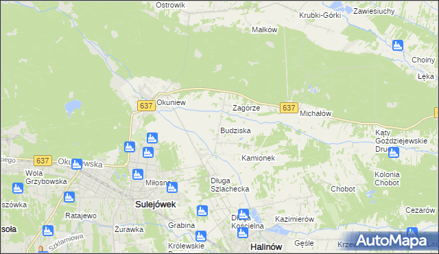 mapa Budziska gmina Halinów, Budziska gmina Halinów na mapie Targeo