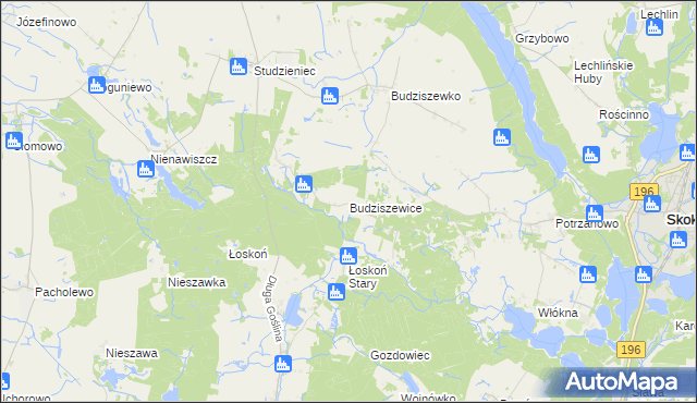 mapa Budziszewice gmina Skoki, Budziszewice gmina Skoki na mapie Targeo