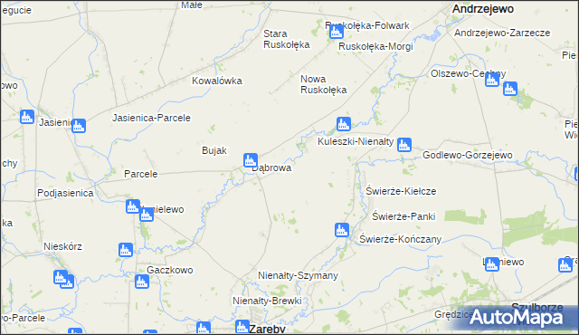 mapa Budziszewo gmina Zaręby Kościelne, Budziszewo gmina Zaręby Kościelne na mapie Targeo