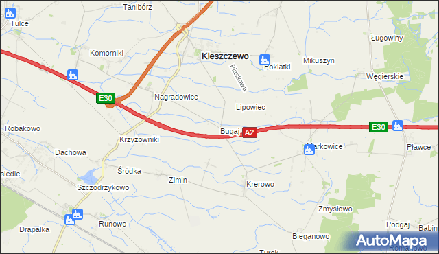 mapa Bugaj gmina Kleszczewo, Bugaj gmina Kleszczewo na mapie Targeo