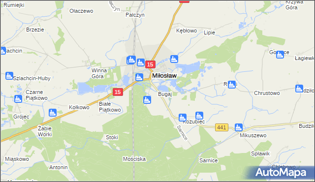 mapa Bugaj gmina Miłosław, Bugaj gmina Miłosław na mapie Targeo