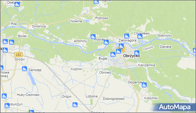 mapa Bugaj gmina Obrzycko, Bugaj gmina Obrzycko na mapie Targeo