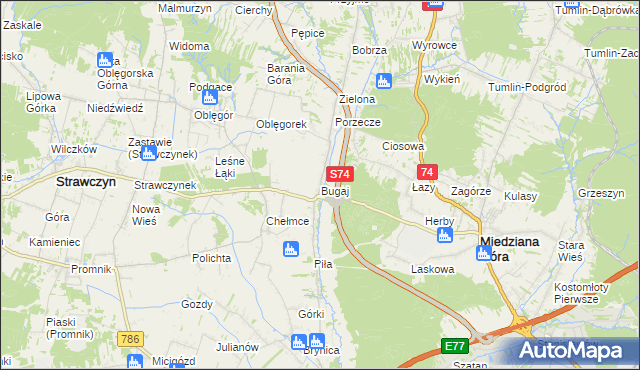 mapa Bugaj gmina Strawczyn, Bugaj gmina Strawczyn na mapie Targeo