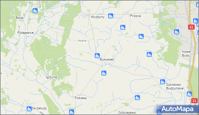 mapa Bukowiec gmina Budzyń, Bukowiec gmina Budzyń na mapie Targeo