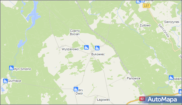 mapa Bukowiec gmina Międzyrzecz, Bukowiec gmina Międzyrzecz na mapie Targeo