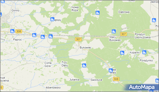mapa Bukowiec gmina Nowy Tomyśl, Bukowiec gmina Nowy Tomyśl na mapie Targeo