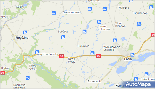 mapa Bukowiec gmina Rogóźno, Bukowiec gmina Rogóźno na mapie Targeo