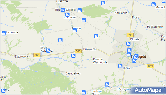 mapa Bukowina gmina Biszcza, Bukowina gmina Biszcza na mapie Targeo