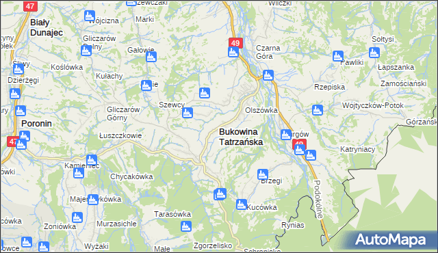 mapa Bukowina Tatrzańska, Bukowina Tatrzańska na mapie Targeo