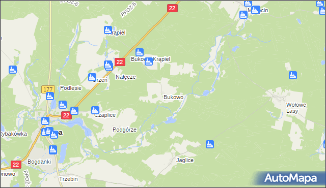 mapa Bukowo gmina Człopa, Bukowo gmina Człopa na mapie Targeo