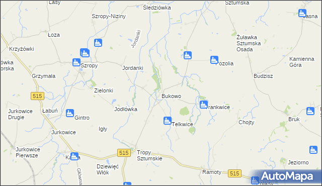 mapa Bukowo gmina Stary Targ, Bukowo gmina Stary Targ na mapie Targeo