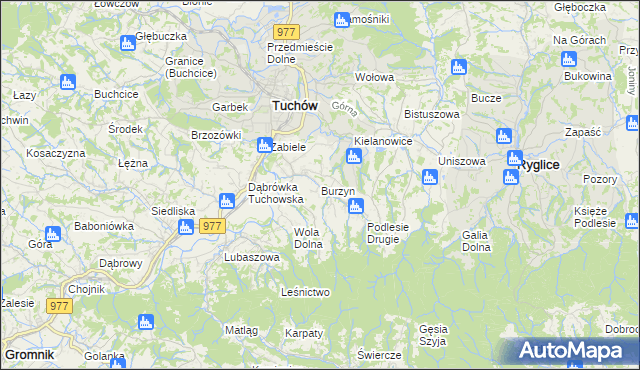 mapa Burzyn gmina Tuchów, Burzyn gmina Tuchów na mapie Targeo