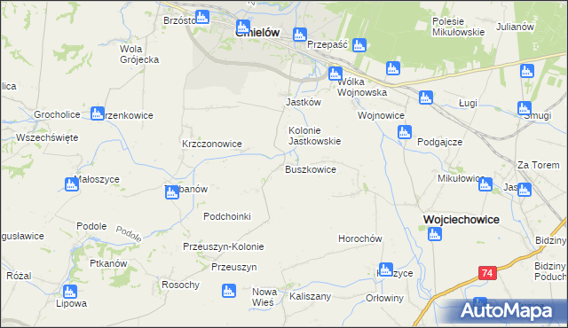 mapa Buszkowice gmina Ćmielów, Buszkowice gmina Ćmielów na mapie Targeo