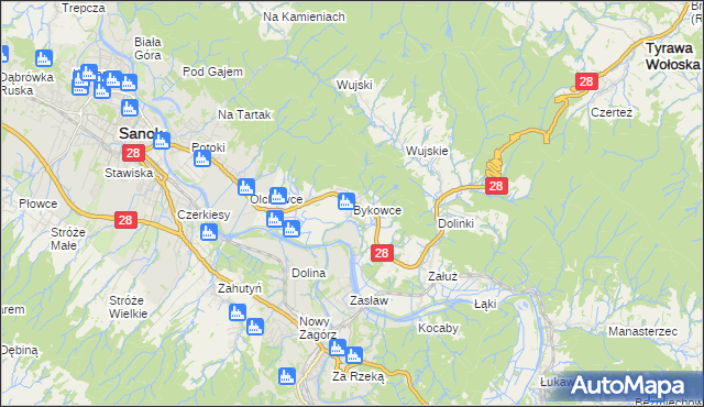 mapa Bykowce, Bykowce na mapie Targeo