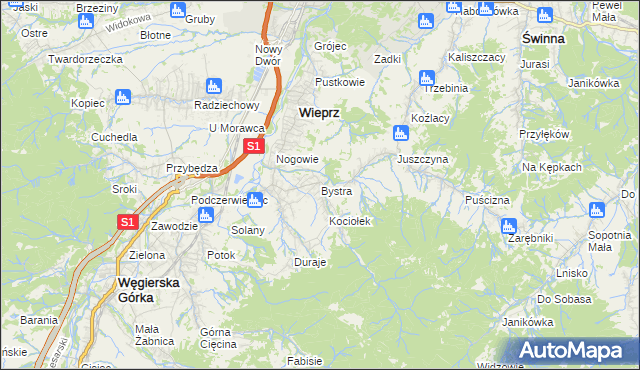 mapa Bystra gmina Radziechowy-Wieprz, Bystra gmina Radziechowy-Wieprz na mapie Targeo