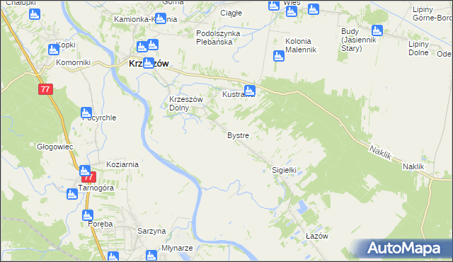 mapa Bystre gmina Krzeszów, Bystre gmina Krzeszów na mapie Targeo