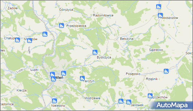 mapa Bystrzyca gmina Wleń, Bystrzyca gmina Wleń na mapie Targeo