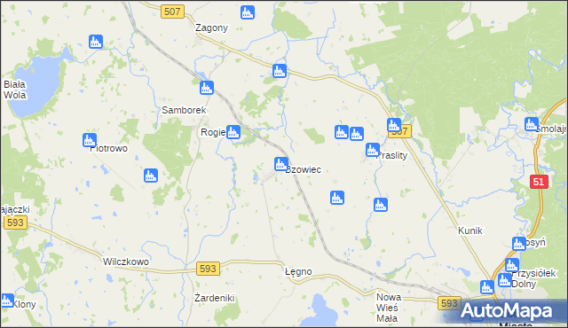 mapa Bzowiec gmina Dobre Miasto, Bzowiec gmina Dobre Miasto na mapie Targeo