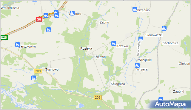 mapa Bzowo gmina Kobylnica, Bzowo gmina Kobylnica na mapie Targeo