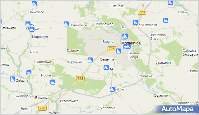 mapa Cegielnia gmina Mogielnica, Cegielnia gmina Mogielnica na mapie Targeo