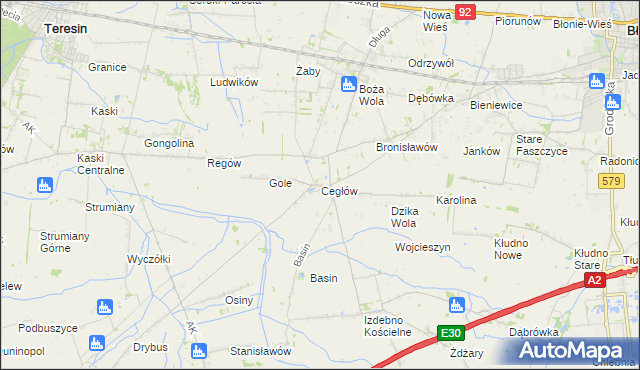 mapa Cegłów gmina Baranów, Cegłów gmina Baranów na mapie Targeo