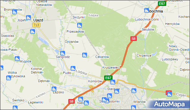 mapa Cekanów gmina Tomaszów Mazowiecki, Cekanów gmina Tomaszów Mazowiecki na mapie Targeo