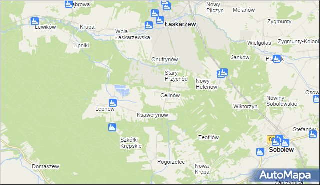 mapa Celinów gmina Łaskarzew, Celinów gmina Łaskarzew na mapie Targeo