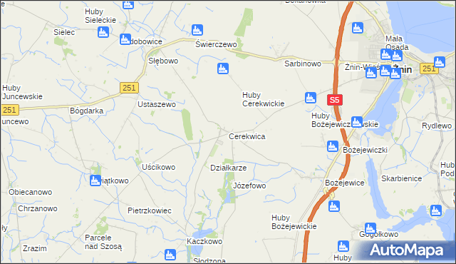 mapa Cerekwica gmina Żnin, Cerekwica gmina Żnin na mapie Targeo