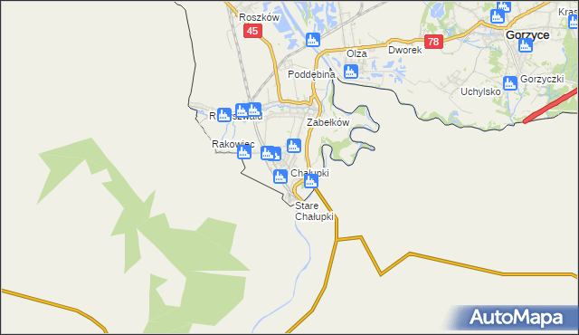 mapa Chałupki gmina Krzyżanowice, Chałupki gmina Krzyżanowice na mapie Targeo