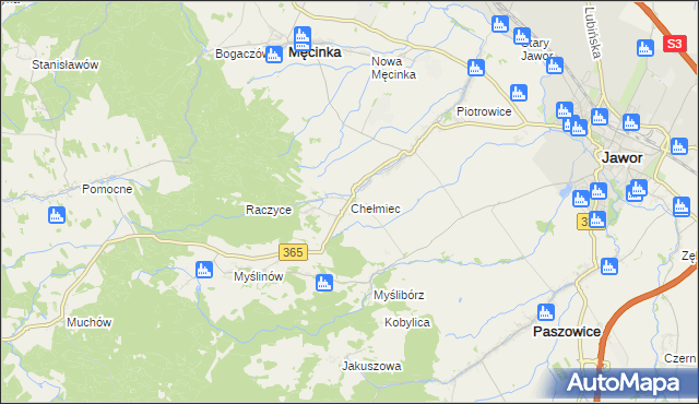 mapa Chełmiec gmina Męcinka, Chełmiec gmina Męcinka na mapie Targeo