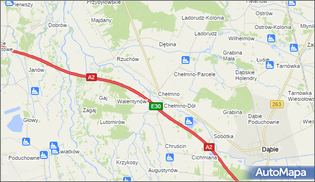 mapa Chełmno gmina Dąbie, Chełmno gmina Dąbie na mapie Targeo