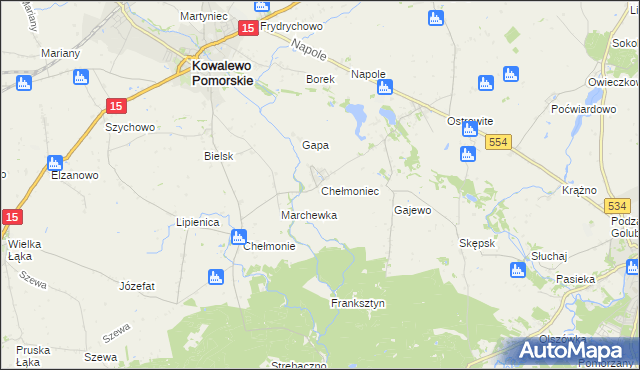 mapa Chełmoniec, Chełmoniec na mapie Targeo