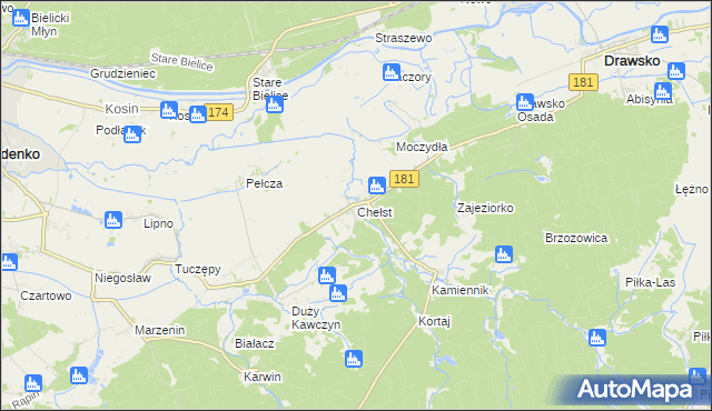 mapa Chełst gmina Drawsko, Chełst gmina Drawsko na mapie Targeo