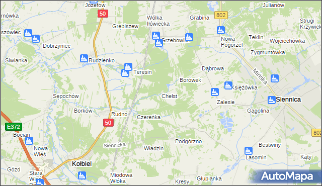 mapa Chełst gmina Siennica, Chełst gmina Siennica na mapie Targeo